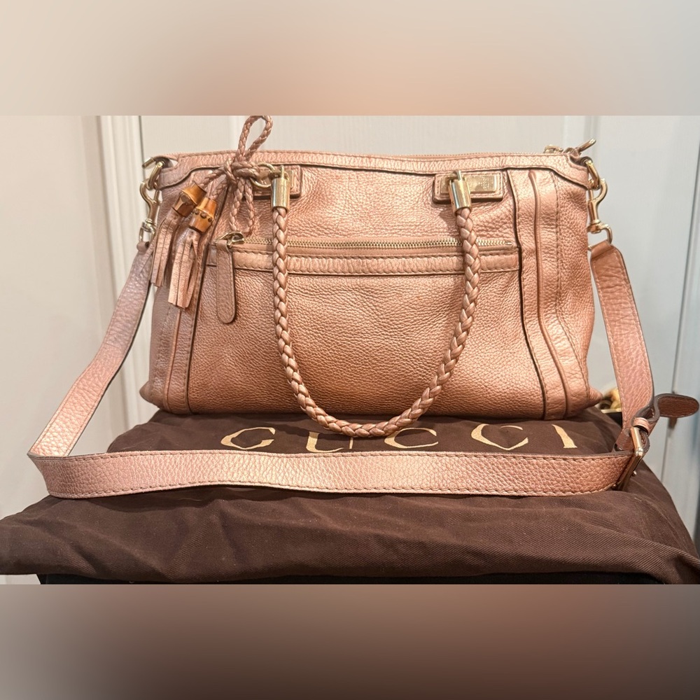 Gucci Rose Gold Calf Skin Leather Shoulder Bag - Braided Handles